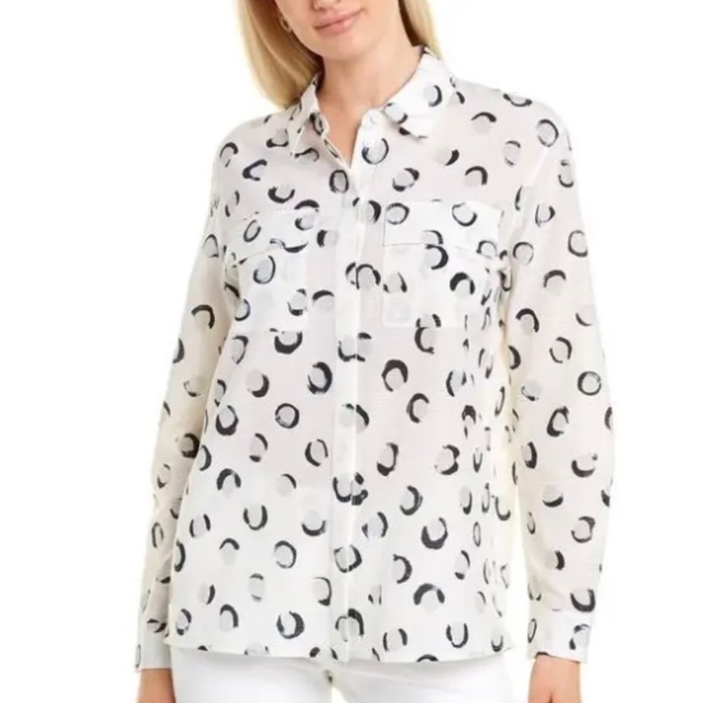 Lafayette 148 New York Zora Silk Long Sleeve Blouse, Button front, S, White